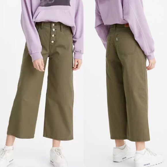 levis button fly mile high cropped wide leg jeans